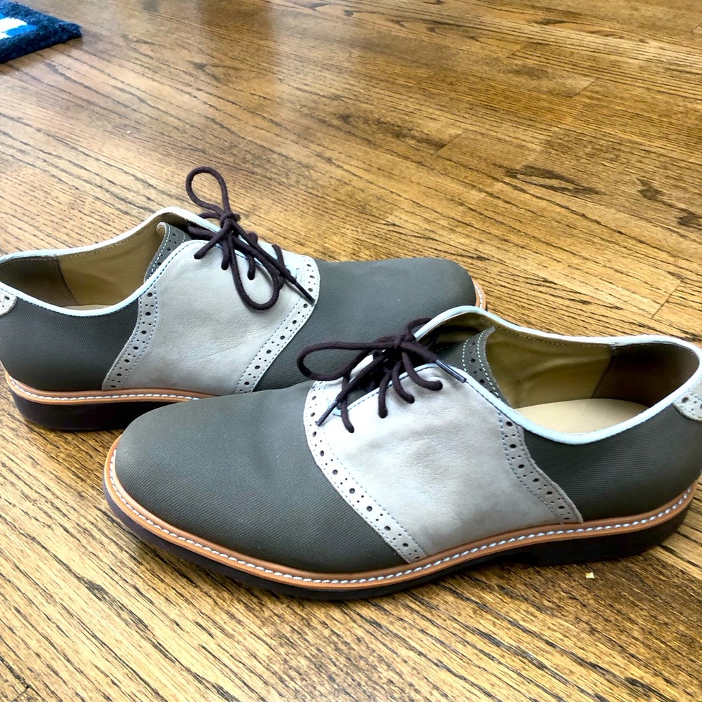 Cole Haan Two-Tone Olive and Light Gray Saddle Oxfords
